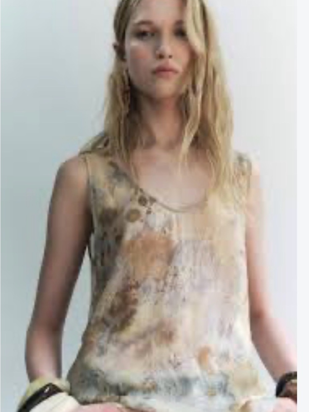 Zara Neutral Beige Tie-Dye Scoop Neck Tank Top